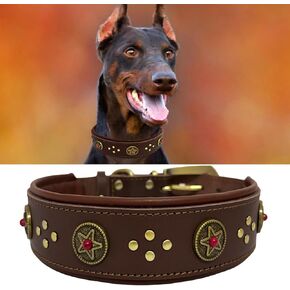 Leather Dog Collar, 2 inches Wide Heavy Duty Genuine Leather Collars,Soft Handmade and Durable Dog Collars for Medium, Large and Giant Dogs Brown