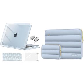 MOSISO Compatible with MacBook Air 13 inch Case 2025-2022 M4 A3240 M3 A3113 M2 A2681, Plastic Hard Shell&Keyboard Cover&Screen Film&Type C&Polyester Horizontal Bag,Crystal Sky Blue&Baby Blue