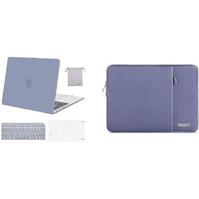 MOSISO Compatible with MacBook Air 13 inch Case 2018-2020 Rlease A2337 M1 A2179 A1932, Plastic Hard Shell&Vertical Sleeve Bag with Pocket&Keyboard Cover&Screen Protector&Storage Bag, Lavender Gray
