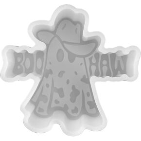 Boo Haw Ghost Cowboy Hat Silicone Car Freshie Mold 3.9x3.8x0.8" Halloween Spooky Country Western DIY Aroma Scented Beads Oven Safe