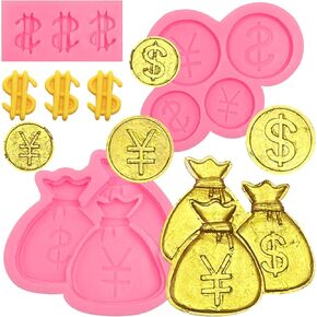 Dollar Money Bag Shape Silicone Mold 4 Pcs, Moeny Silicone Molds Casino Style Molds for Cake Decoration Candy Cupcake Topper Cake Polymer Clay Crafts Epoxy Resin