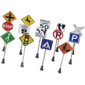 14 Pieces Mini Traffic Signs Road Signs Children Play Set Handmade Collection Educational Traffic Toys Models for Sand Table