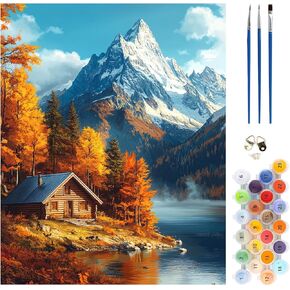 MEIYUDA Landscape Paint by Numbers Kit, Mountain Forest Paint by Numbers for Adults Beginners, DIY House Acrylic Oil Painting by Number on Canvas for Gift Home Wall Decor 16x20in