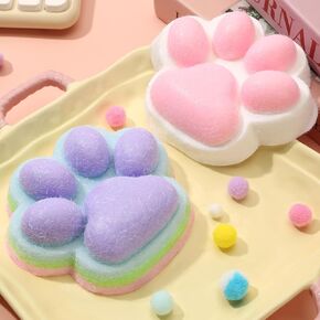 Taba Squishy Cat Paw, 4 Pack 2.8" Fufu Fidget Squeeze Toys, Cute Kawaii Sticky Squish, Stress Anxiety Relief Soft Sensory Toys for Adults Kids Teens, Glitter Edition