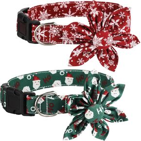 Christmas Dog Collar with Flower, Christmas Pet Collars Snowflake Dog Collar Stylish Adjustable Red Green Christmas Collars for Dogs(L)