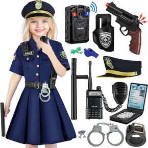 Police Costume for Girls Kids, Police Officer Costumes for Girl, Halloween Costume Girls for 3-12, Cop Uniform