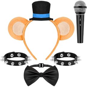 Kavoc 4 Pcs Rock Bear Ears Headband with Bow Tie Microphone Prop Wristband for Halloween Cosplay Dress up