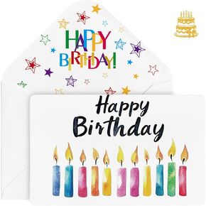 Artoid Mode 24 Pack Colorful Candle Happy Birthday Thank You Cards Greeting Gift With Envelope Sticker Blank Note Cards for Birthday, 4 x 6 Inch