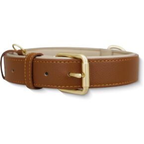 Dog Collar Soft Padded Heavy Duty Strong Collars Comfortable Basic Pet Collar with Adjustable Rust-Proof Metal Buckle Best Gift for Medium Dogs,Brown,L