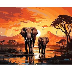 JATOK Paint by Numbers Kits for Adults, Painting Kits for Beginners On Clear Symbols Colored Canvas, Easy DIY Acrylic Pigment Drawing Paintwork for Home Wall Decor, Elephant 16X20in (No Frame)