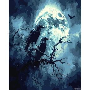 VNUIEHG Paint by Numbers Kit for Adults Beginners Night Moon Crow Bird Acrylic Adult Paint by Number Kits on Canvas Digital Oil Number Painting Kits for Home Decor Gift 16"x20"