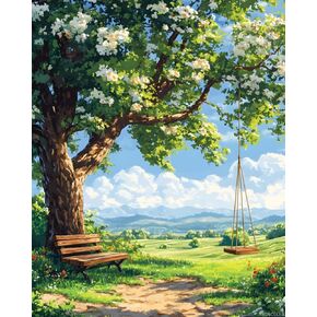 SVINOILER Landscape Paint by Numbers Kit, Beautiful Tree Swing Paint by Number Kits for Adults, Plant Paint by Numbers Kits for Home Wall Decor 20x16 inch