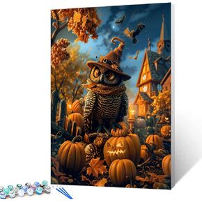 Tucocoo All Hallows Eve Paint by Numbers for Adults Students Animals Owl Oil Painting by Number Kits on Canvas Art Hanging Painting Crafts Kit for Adult Home Wall Decor 16x20inch DIY Frame