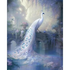 QACEYID White Peacock Paint by Numbers Kit for Adults, Paint by Number on Canvas, Abstract Art Digital Oil Painting Kits Suitable for Home Wall Decoration Gift 16"x 20"