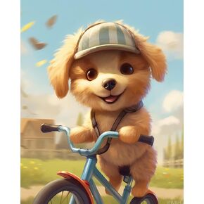 VNUIEHG Paint by Number Kits, Cute Animal Dog, Dog on Bike, Rural Landscape with Paints and Brushes, Gift for Thanksgiving, Christmas, Birthday, New Year, 40x50cm