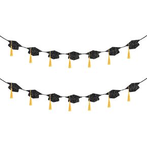 Graduation Decorations 2025, No DIY - Pre-strung Glitter Graduation Banner with Real Tassel, 350g Thick Cardstock, 2025 Grad Decor for College High School