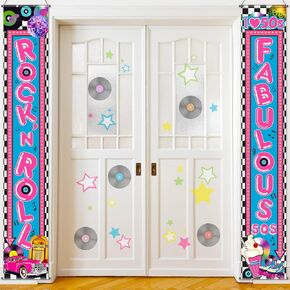 Blulu 50s Theme Party Decorations Classic 1950s Banner Backdrop Rock and Roll Banner Porch Sign for 1950s Decoration Wall Decor Photo Backdrop 50s Party Supplies I Love Booth Prop Background