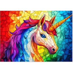 1000 Piece Stained Glass Unicorn Puzzle for Adults - Difficult & Challenging Jigsaw Puzzle, Colorful Mosaic Design Perfect for Family Game Nights