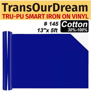 TransOurDream Tru-PU Smart Iron On Vinyl for Maker 3, Explore 3, Air 2, Cameo, 13'' x 5ft Dark Blue HTV Roll for T-Shirts, Dark Blue Iron on Vinyl for Shirt, Thinner, Soft, Stretchy