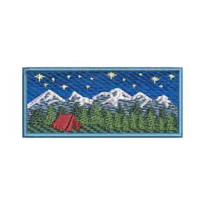 Mountain Forest Trees Tent Stars Patch 4" Embroidered Iron-on/Sew-on Applique Vacation Travel Souvenir Seek Adventure Animals Nature Decorative Embroidery Clothing Vest Jacket Premium Stitching