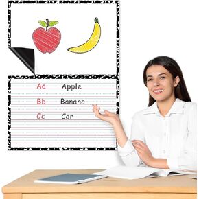 Kosiz 2 Pcs Magnetic Draw Write Paper 22 x 17 Inch Dry Erase Handwriting Lined Board for Classroom Whiteboard Writing Chart Magnetic Newsprint Handwriting Paper Homeschool Teaching Supplies (Cute)