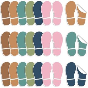 30 Pairs 60 Prints Removable Footprint Spot Decal Boho Classroom Shoes Floor Sticker Carpet Marker Boho Line up Footprint Sticker for Teacher Elementary Kindergarten Dance Studio Back to School Decor
