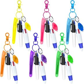 DOUB 30 pieces Nurse Pens for Badge set with 6 led keychain Mini Highlighter Pen Permanent Marker Retractable Ball Nursing ClipPack Set, Neon