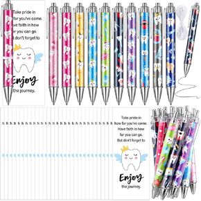 100 Pcs Dental Assistant Gifts Dental Hygienist Gifts Teeth Themed Ballpoint Pens with Thanks Cards Bulk for Coworkers Women Doctor Nurse Graduation Accessories Dentist Office Staffs Favors