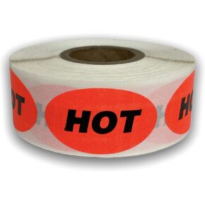 1 Roll 500 Labels .875 x 1.5 inch Oval Bright Red HOT Food Retail Package Labels Stickers