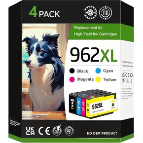 Compatible 962XL Ink Cartridge Replacement for HP 962XL Ink Cartridges Combo Pack for HP Printers 962XL Work for Officejet Pro 9015 9010 9018 9020 9012 9025 Printer (Black Cyan Magenta Yellow)