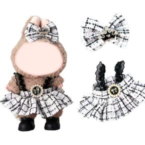 Clothes for Labubu (NO Doll) - Exquisite Luxury Designer Accessories Clothes for Labubu - 5 Piece Set(Hairpin+Dress) Suitable for Labubu 17 Cm Doll(Black&White)