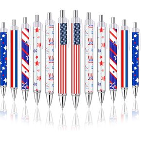 30 Pcs American Flag Pen Patriotic Retractable Decorative Pens for Independence Day 1.0mm Black Ink USA Bulk Ballpoint Pens Stationary Supplies for Office Party Gifts