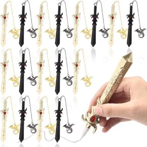 24 Set Dragon Pens Forth Wing Gifts Bulk 24 Sword Pens and 24 Dragon Pendant Accessories Christian Black Ink Church Religious Gifts for Men Godfather Students Back to School Gift