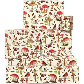 CENTRAL 23 Mushroom Wrapping Paper - 6 Floral Gift Wrap Sheets With Tags - Brown Wrapping Paper - For Wedding Birthday Christmas Anniversary - Recyclable