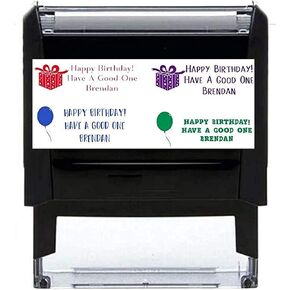 Happy Birthday Card Stamp Pick Your Font + Image Office Stamp 2 line 3 line Self Inking Birthday Card Custom Personalized Customized Stamp Stamper Black Red Blue Green Purple