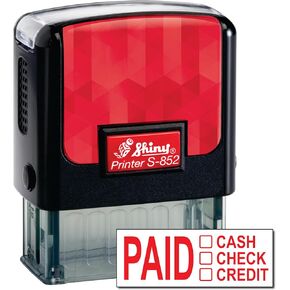 Shiny Paid Stamp Self Inking Rubber Stamp, 1/2" by 1-1/2" Impression Area, Red Ink, Refillable