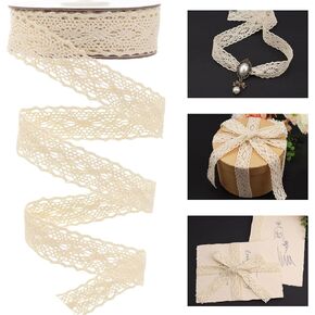 Natural Cotton Craft Ribbon 1" Vintage Cotton Crochet Lace Trim Spool Wrapping Ribbon 10 Yards (Beige)