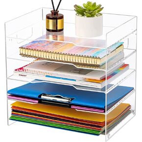 MaxGear 5-Tier Acrylic Paper Tray, Clear Desk Organizer, Stackable File Trays for Office, Acrylic Letter Tray, Paper Organizer for Desk, Office Accessories