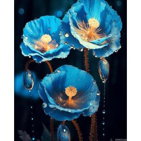 Simulated Flower Paint by Numbers for Adults and Beginner Blue Color Flower DIY Painting by Number on Canvas with Brushes and Acrylic Pigment Easy to Paint for Home Decor Without Frame 16 x 20inch