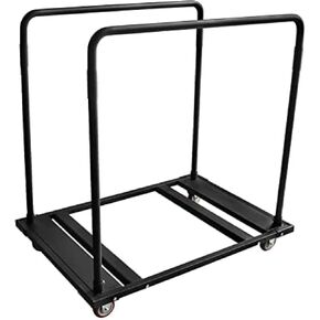 Meleg Folding Table Cart Rack, 60" Round Heavy Duty Desk Trolley, Black, 10 Table Capacity, 45.3 X 45.3 X 29.1"