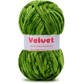 Soft Velvet Chenille Yarn for Crocheting & Knitting - Bulky Yarn for DIY Weaving Crafts 3 Skeins DarkGreen (3.5oz 66yds/Skein)