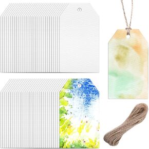 Faccito 50 Sets Watercolor Paper Tags Handmade DIY Blank Gift Tags Thick 300 GSM Cotton Paper, Cold Press Blank Hanging Watercolor Bookmark for Arts and Crafts Gift Wrapping, Wedding, Christmas