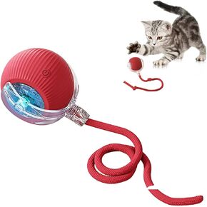 Pet Electric Chase Ball - Interactive Cat Toys for Indoor Cats, Electric Cat Ball with Elastic Tail - Rolling Toy for Dogs, Automatic Kitten Toys for Bored Indoor Cats, Rechargeable (Red)