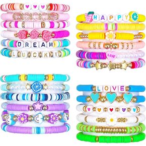 24 PCS Kids Friendship Bracelets for Teen Girls little Girl Jewelry Colorful Clay Bead Bracelet Set Beach Style Costume Play Jewelry Gift for Women Girls