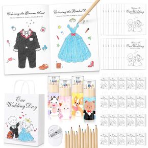 80 Pcs Wedding Coloring Activities Books for Kids: 20 Set Wedding Games Favors including Colored Pencils Sharpener Wedding Activities Book Goodie Bags Sticker for Children Party Supplies