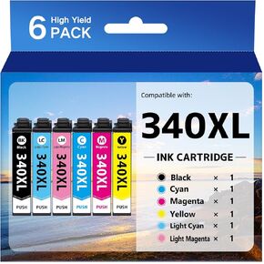 340XL High Yield Ink Cartridge Combo Pack Remanufactured for Epson 340XL 340 T340 Ink Cartridges for Expression Photo XP-8800 (6 Pack,1 Black,1 Cyan,1 Magenta,1 Yellow,1 Light Cyan,1 Light Magenta)