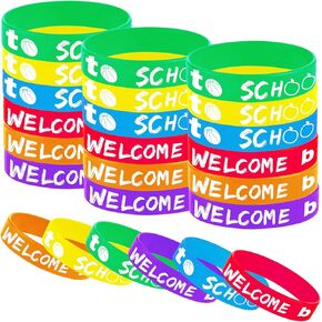 24PCS Welcome Back to School Party Rubber Bracelets, First Day of School Baby Shower Birthday Party Supplies Decorations Gifts Prize Goodie Bag Favors Silicone Wristbands