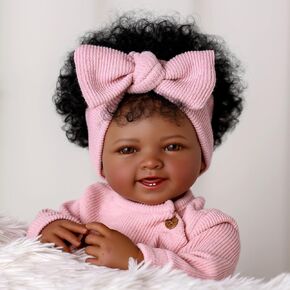 BABESIDE Lifelike Reborn Baby Dolls Black - 17-Inch Baby-Soft Body & Curls Realistic-Newborn Baby Doll African American Real Life Baby Dolls Cloth Body for Kids