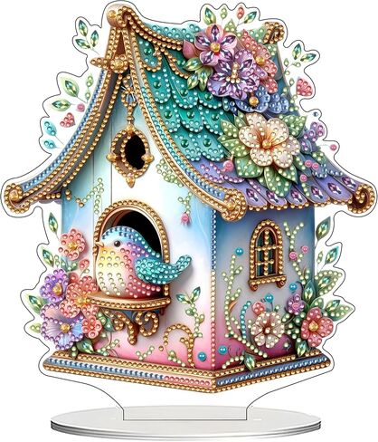 DIY Tabletop Diamond Art Kit for Adult – Gem Painting Art Desktop Ornament with Special Shaped Rhinestones, Acrylic Stand-Up Gem Craft for Home Décor & Gift Idea (Bird House) in Saudi Arabia