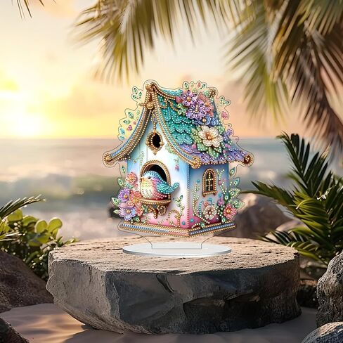 DIY Tabletop Diamond Art Kit for Adult – Gem Painting Art Desktop Ornament with Special Shaped Rhinestones, Acrylic Stand-Up Gem Craft for Home Décor & Gift Idea (Bird House) in Saudi Arabia